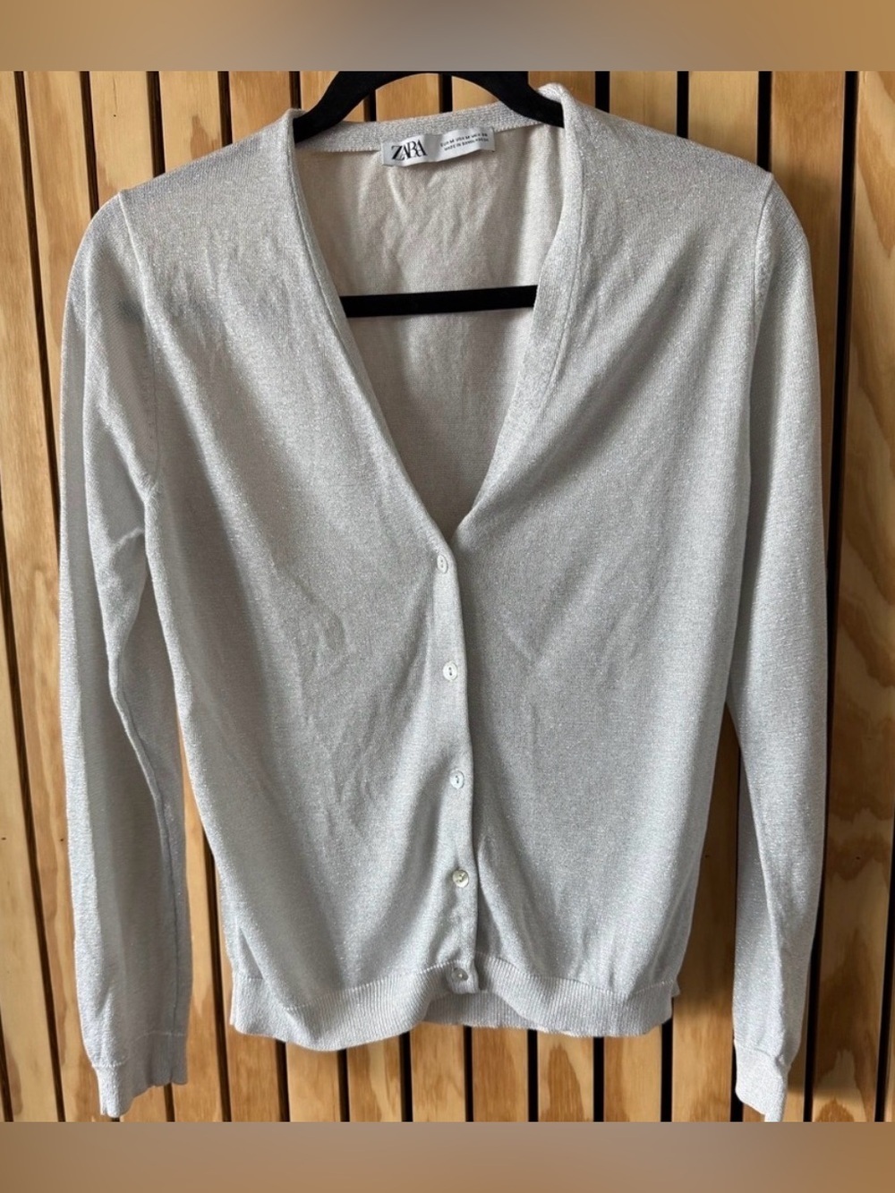 ZARA Women's Shimmering Silver Cardigan - Size Medium